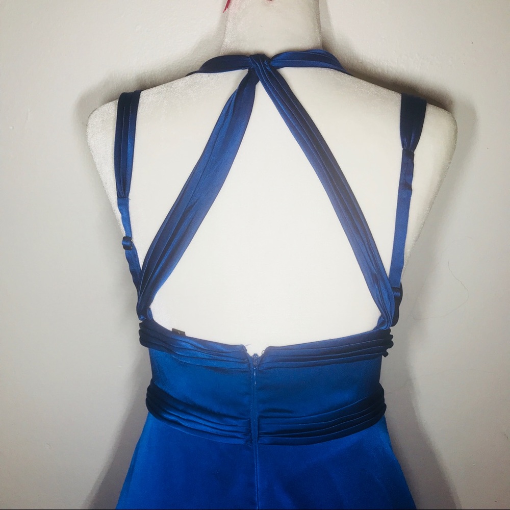 Sold- BCBG MAXAZRIA Blue Mini Silk V Neck Dress - Picture 4 of 7